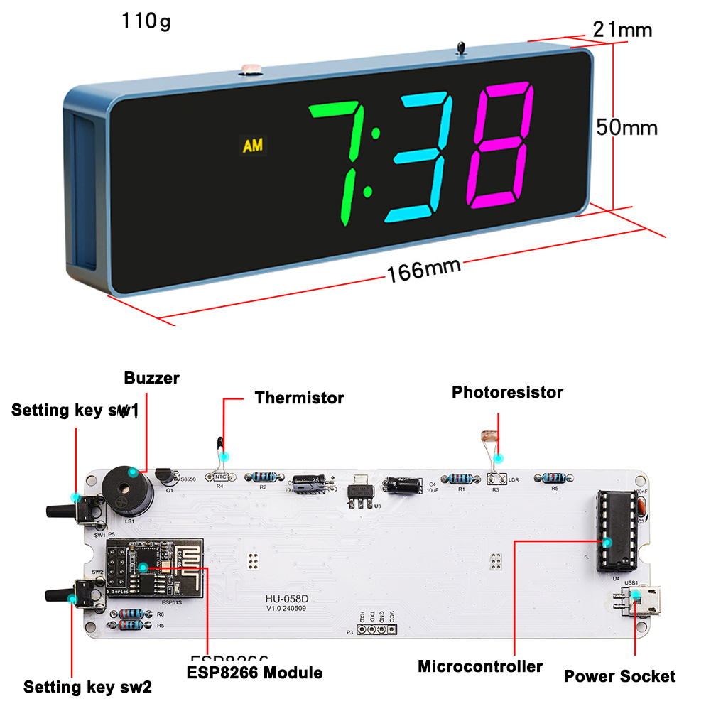 ESP8266 IoT Colorful WiFi Cloc - Diy Electronics Gadgets recension och pris