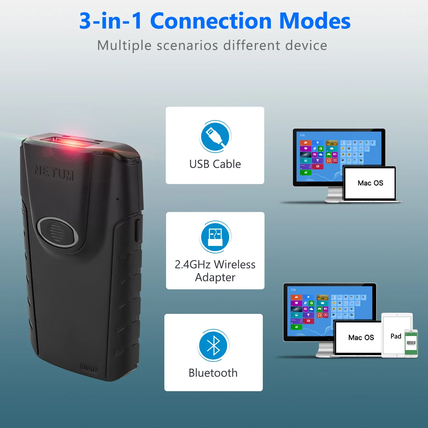 Netum E800 QR Code Reader Phon - Barcode Scanner Wireless recension och pris